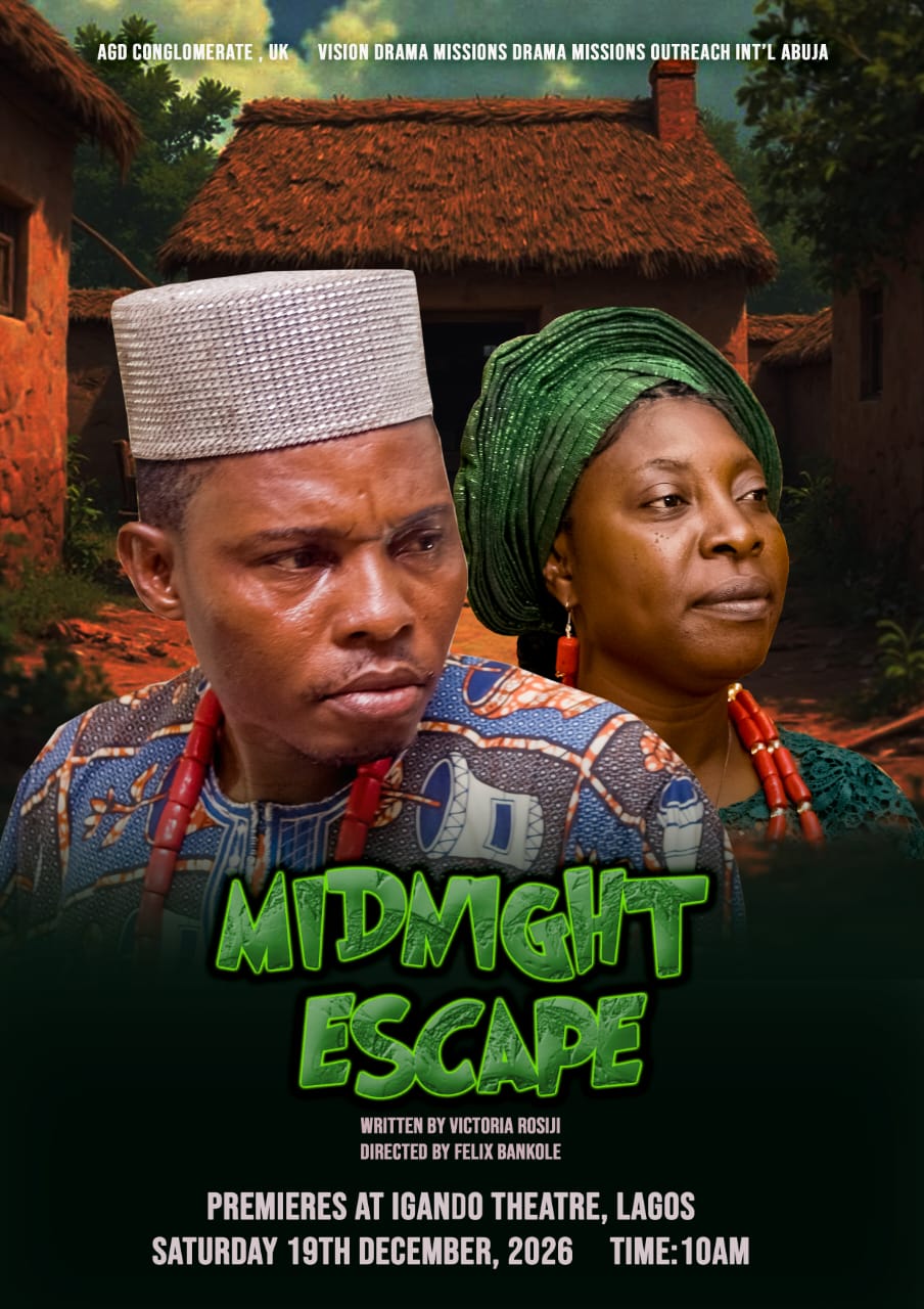 Midnight Escape movie poster — premieres at Igando Theatre, Lagos, 19 December 2026